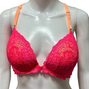 Victoria's Secret PINK Date Push Up Bra 36DD Underwire Front Close Floral Lace